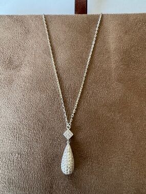 Elle Silver Teardrop Pavé Pendant Necklace-Sterling Silver and CZ
